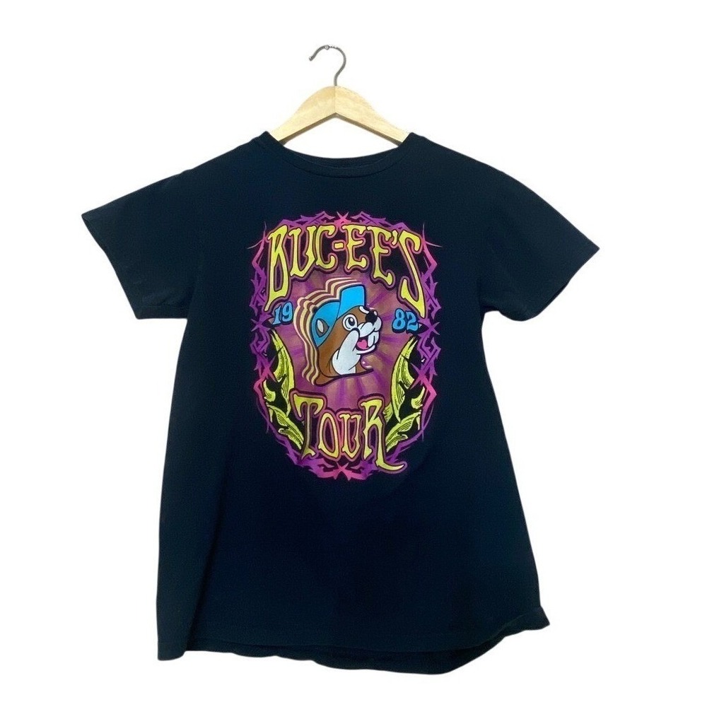 Buc-ee's Tour 1982-2021 Graphic T-Shirt Black Neon Psychedelic Beaver Mens Small